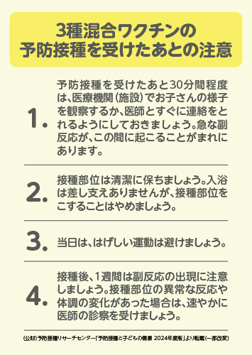 3種混合ワクチンの予防接種を 受けたあとの注意（リーフ・A6・２P）