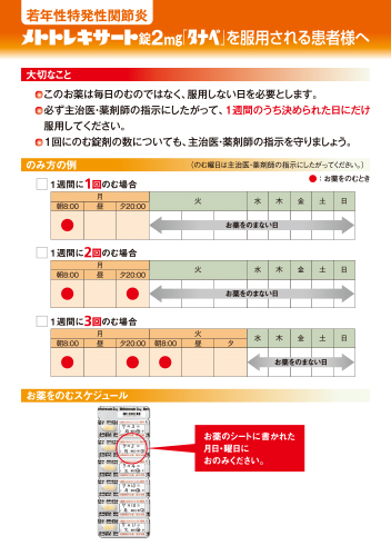 メトトレキサート若年性特発性関節炎患者指導箋(リーフ・A5・2P・10枚綴り)